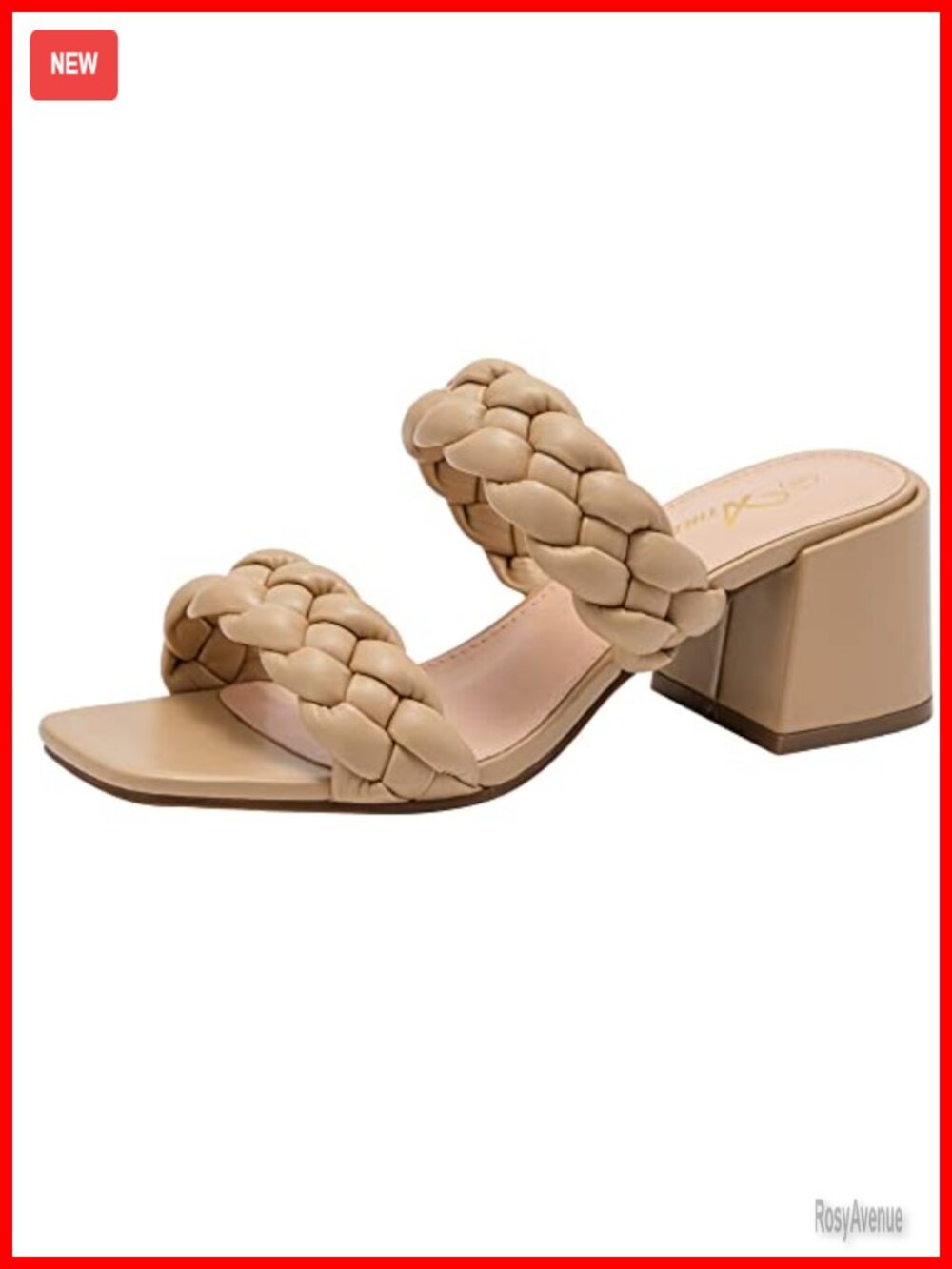 Braided Strap Square Toe Chunky Low Heeled Sandals Slip On Women's Shoes